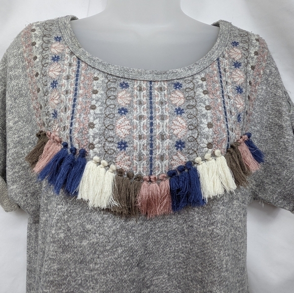 Ellison Embroidered Tasseled Terry Cloth Mini Dress Sz M - Picture 3 of 8